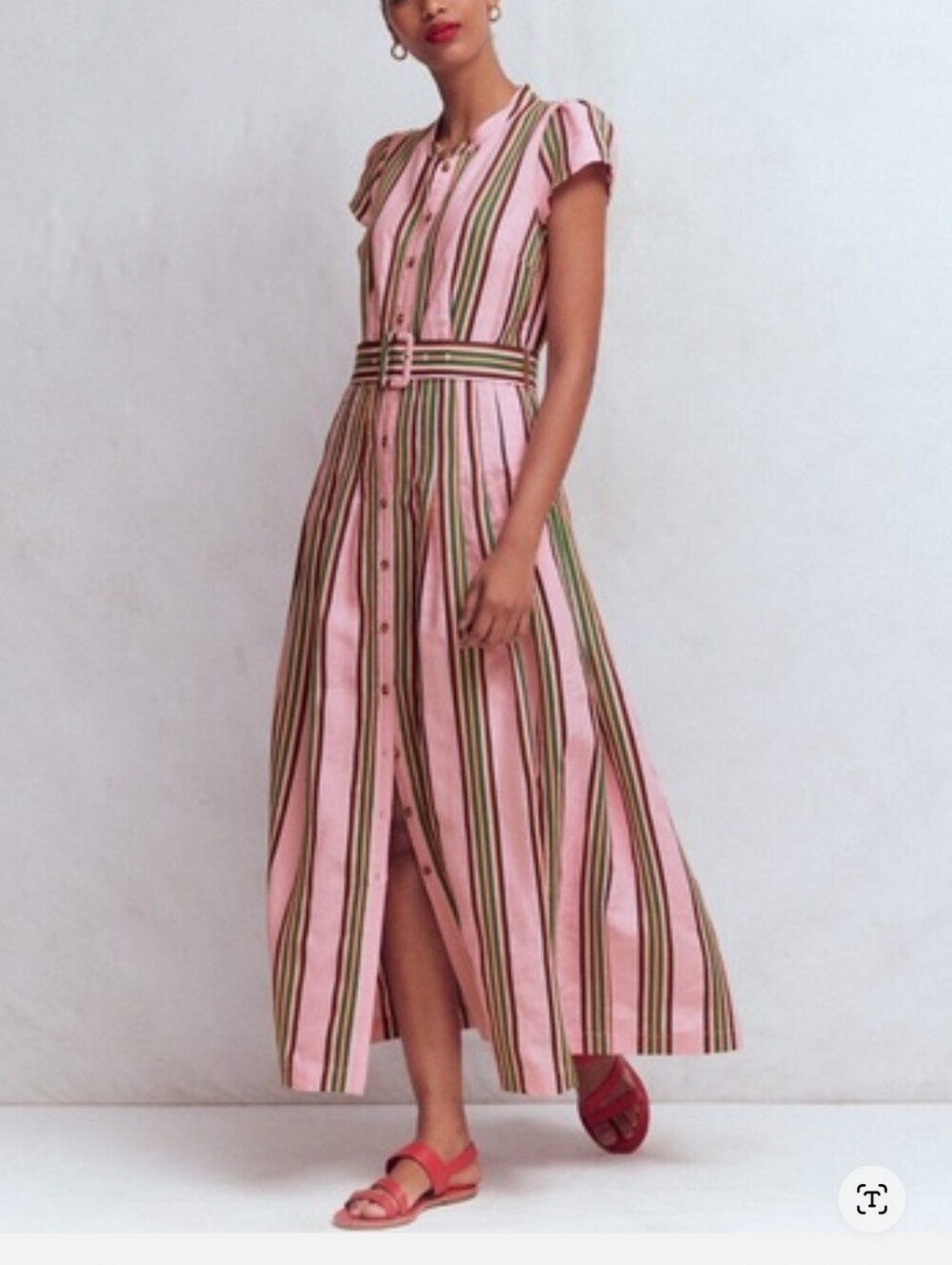 BODEN Arabella Linen Blend Dress Size 2 R in Pink, Rich Emerald Stripe NWT